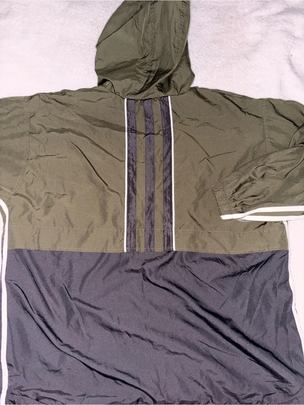 adidas Olive Green and Black Hooded Windbreaker Pullover